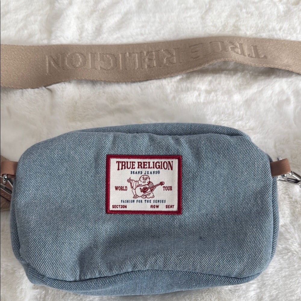 Blue and Tan Crossbody Bag